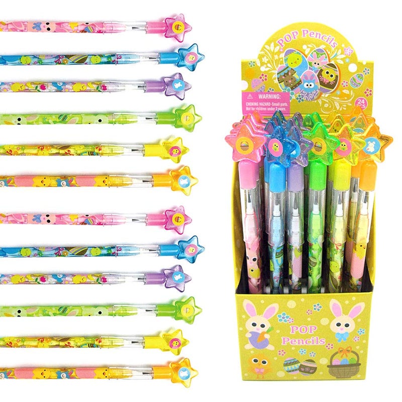 TINYMILLS Tiny Mills 24 Pcs Multi Point Stackable Push Pencil Assortment with Eraser for Easter Party Favor Prize Carnival Goodie Bag Stuffers Classroom Rewards Pinata Basket Fillers - Image 1
